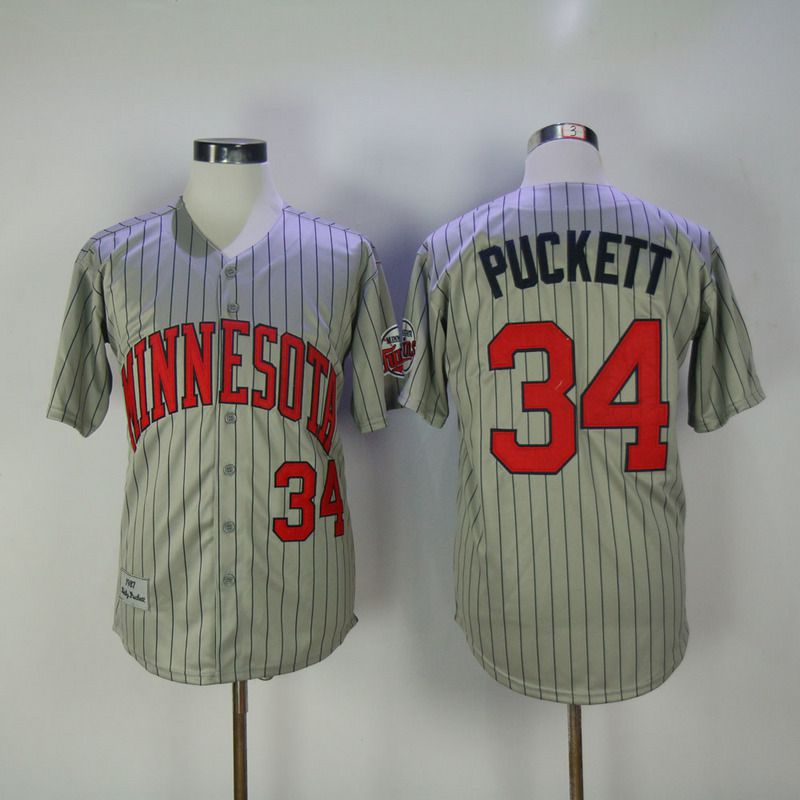 2017 Men MLB Minnesota Twins #34 Puckett Grey Throwback Jerseys